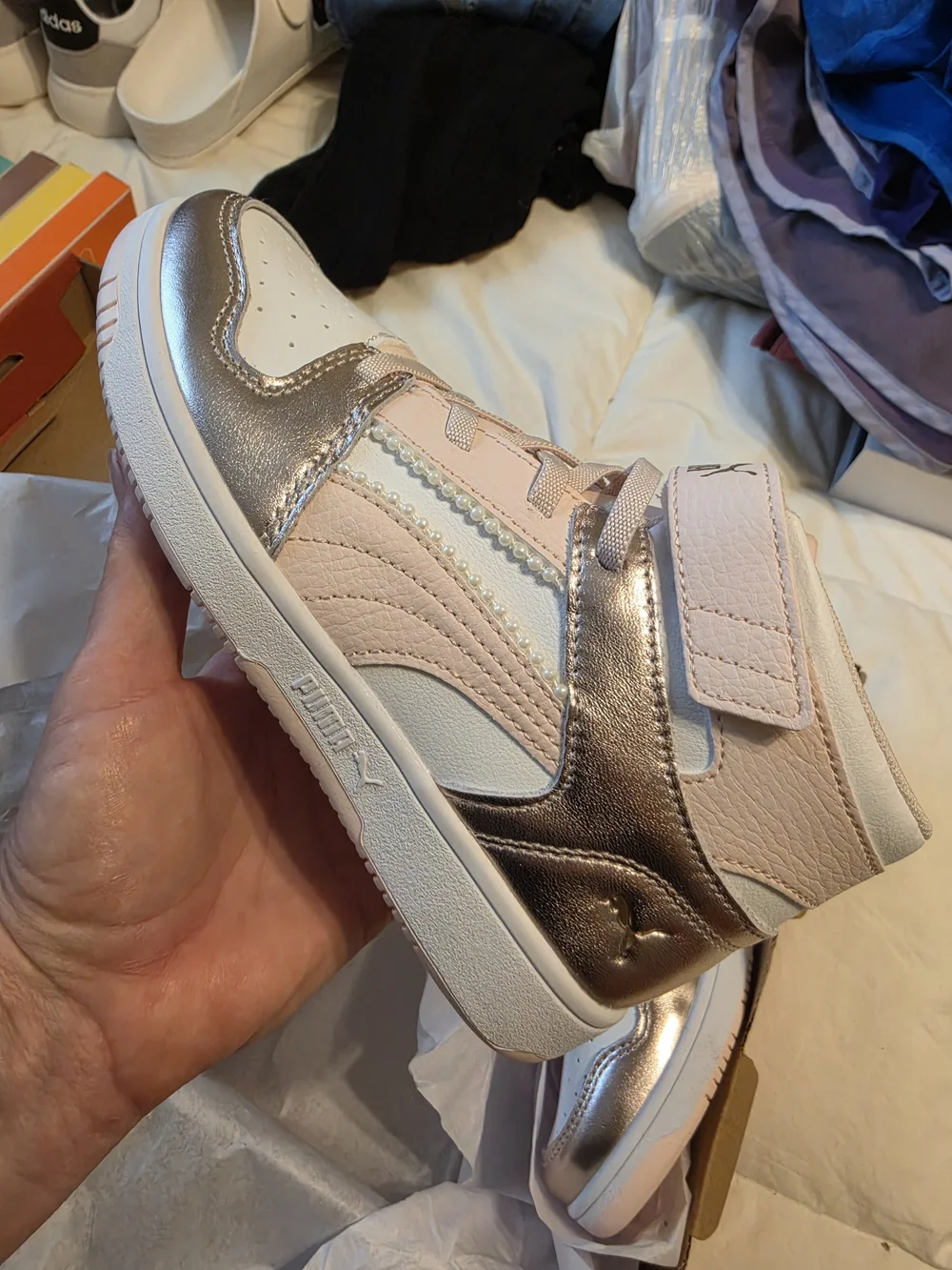 PUMA Kids' Pink & Silver High-Top Sneakers